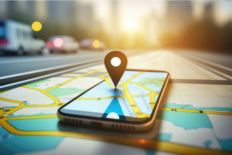 close up of phone with address maps